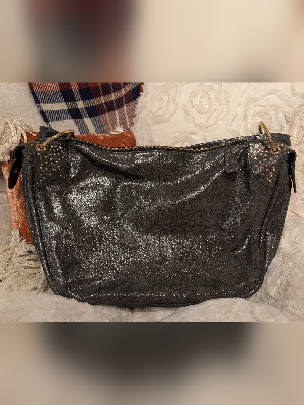 orYANY Metallic Black Studded Leather Tote